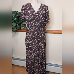 FatFace Floral Wrap Maxi Dress Brown Pink Cream UK 14 US 10